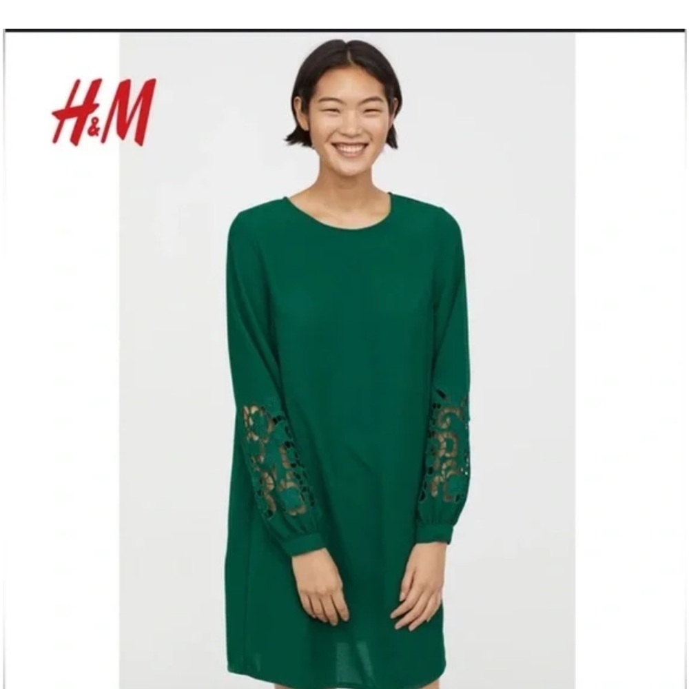 H&M  SZ 2 Green Lace Sleeve Dress